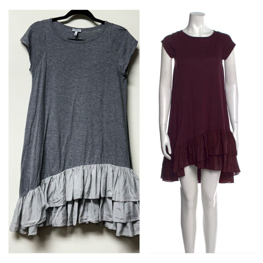 MORGANE LE FAY Gray Cotton/Silk Ruffled Flounce Shirt Dress, Gray, Sz L